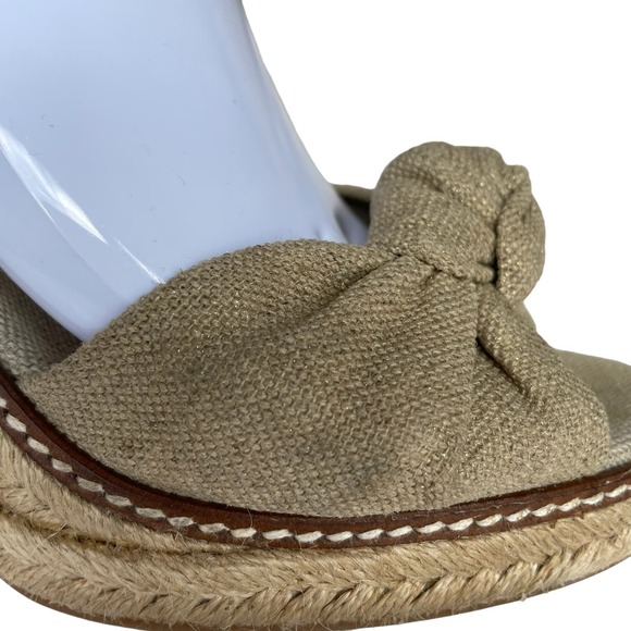 Tory Burch Macy Metallic Linen Peep Toe Knotted Band Espadrille Wedge Heel sz 10 - Picture 14 of 14